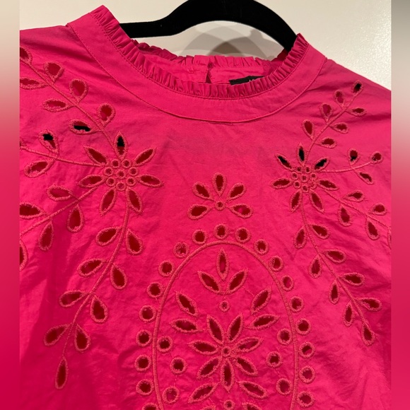 J CREW XL Fuchsia Pink Embroidered Eyelet blouse - Picture 2 of 10